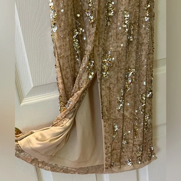 Mac Duggal Nude/Gold Sequin Embellished Midi Dress Size 0  NWOT  #10770 - Picture 10 of 11